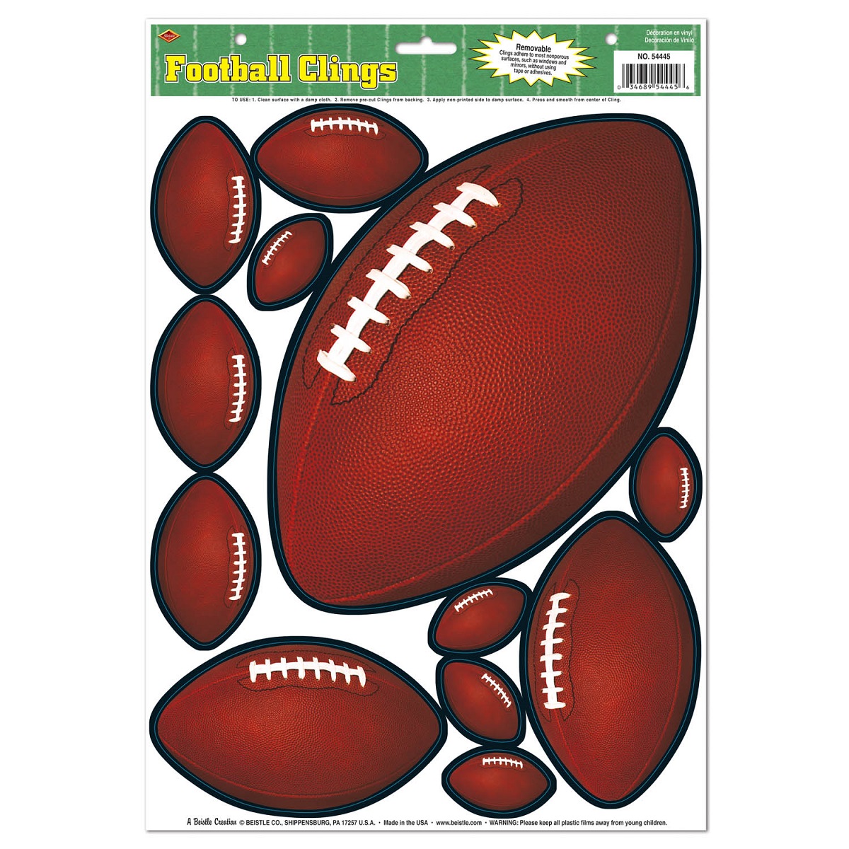 Beistle Club Pack Of 144 Game Day Football Cling Decorative Window