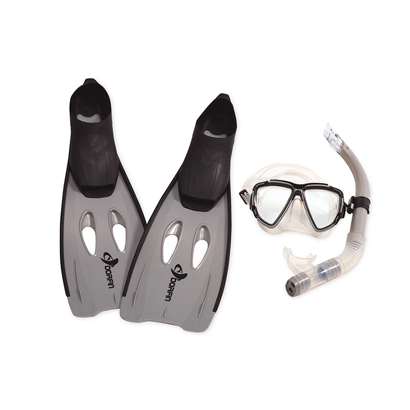 Swim Central 3pc Gray and Black Adult Pro Swimming Pool Snorkeling Set 23" - Large