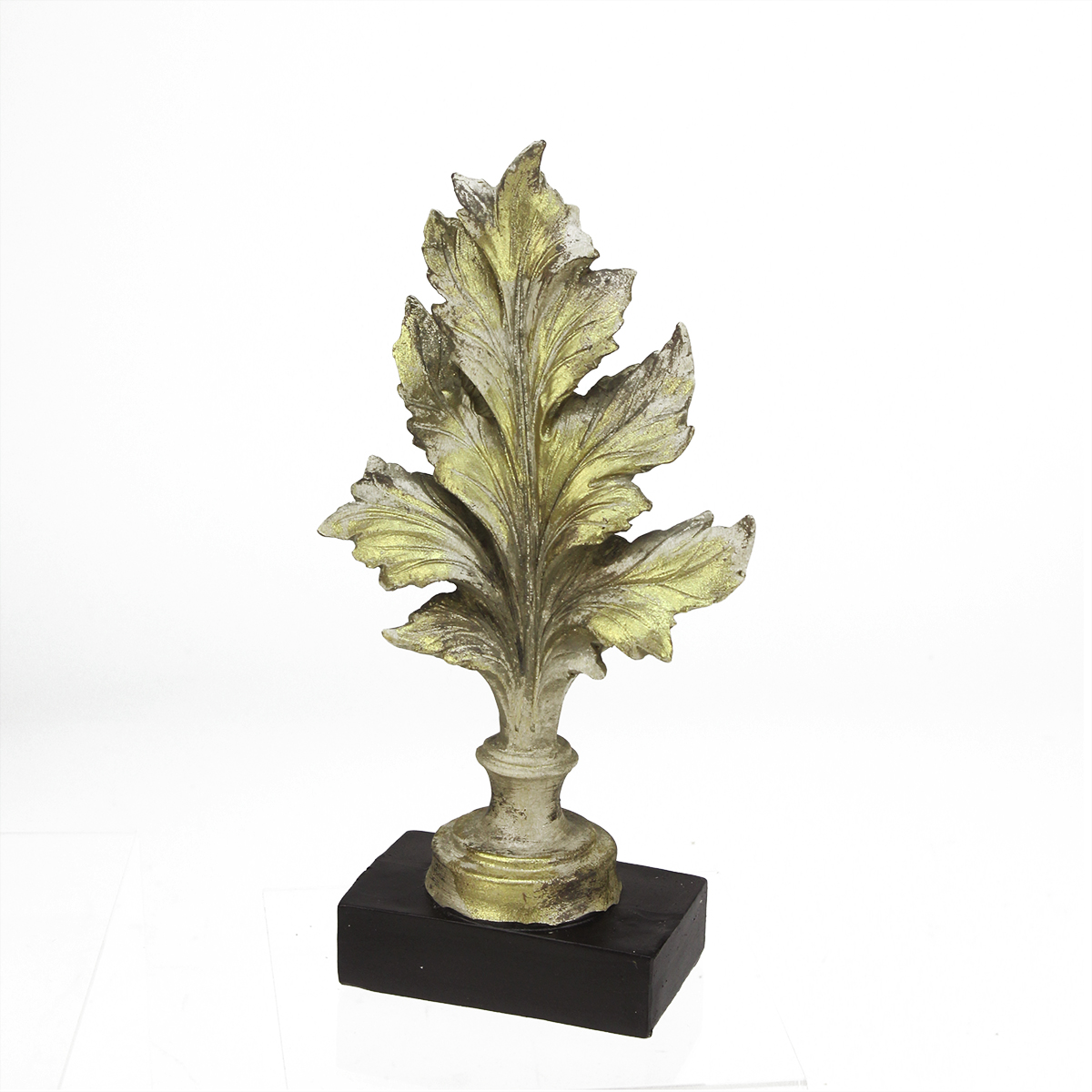 A & B Floral 10" Rich Elegance Distressed Gold Leaf Finial with Black Base Christmas Decoration