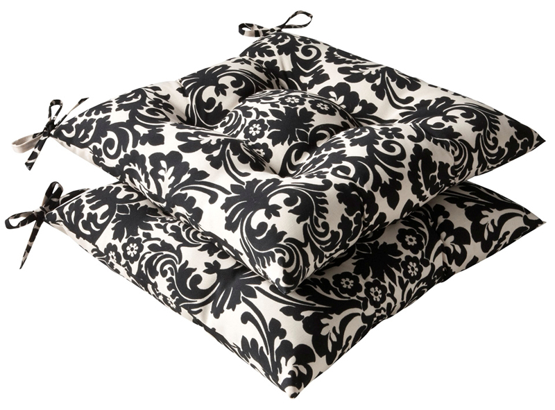 CC Home Furnishings Set of 2 Outdoor Patio Furniture Tufted Chair Seat Cushions - Dramatic Damask