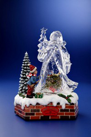 Icy Giftware Set of 2 Icy Clear Animated Musical Christmas Santa Snow Globes 9.75"
