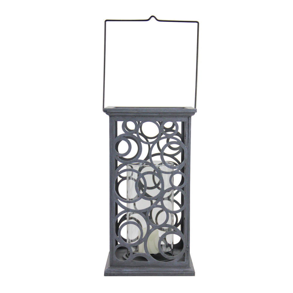 Allstate 13" Gray Brushed Cut-Out Circle Design Pillar Candle Holder