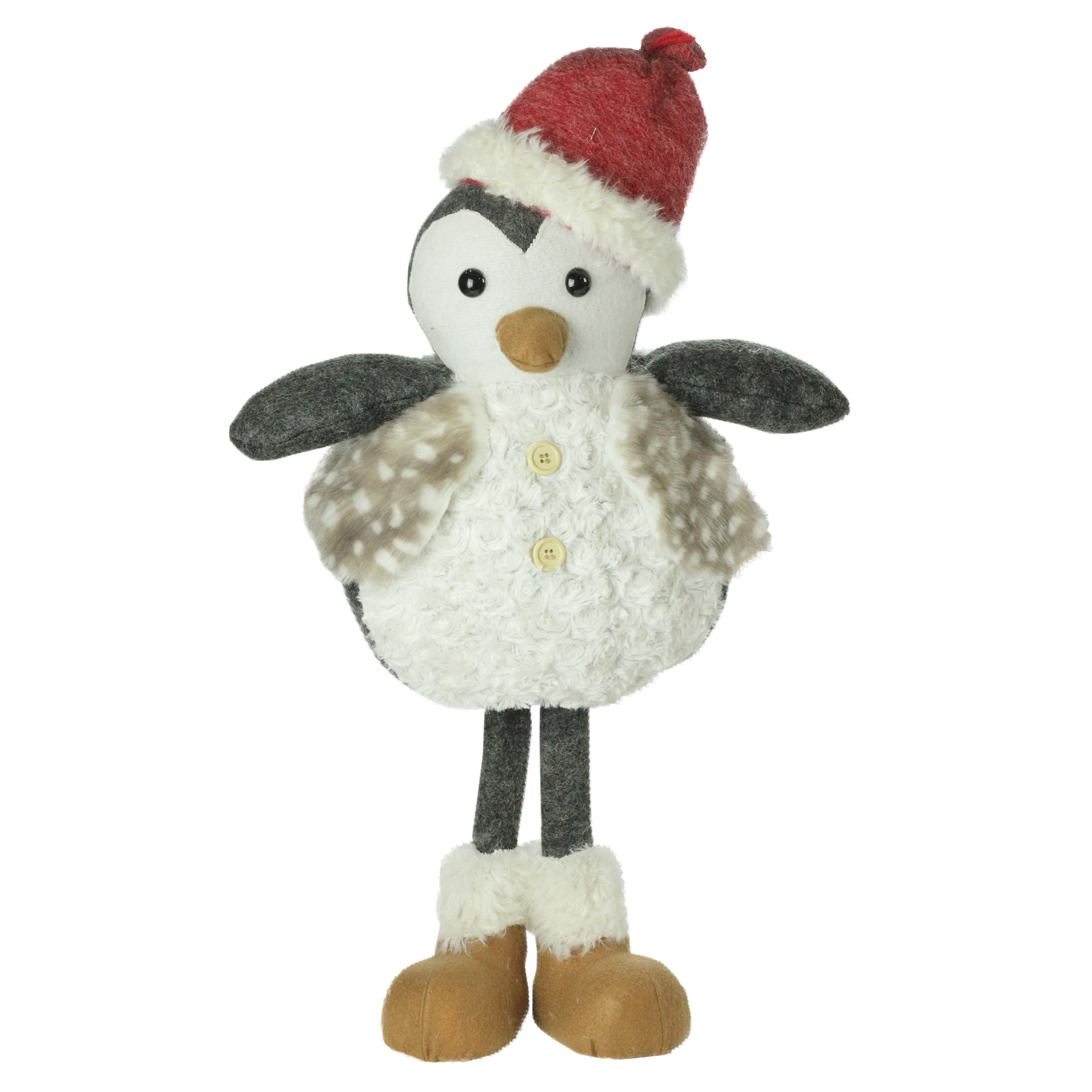 Northlight 24" Gray and White Sitting Penguin with Beanie Santa Hat Christmas Figurine