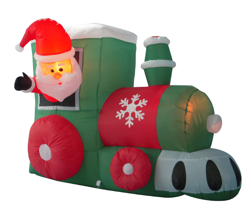 LB International 4' Inflatable Santa on Locomotive Train Lighted Christmas Yard Art Decoration