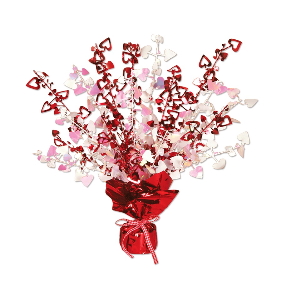 Beistle Pack of 12 Red and Opalescent Heart Gleam 'N Burst Valentines Centerpieces 15"