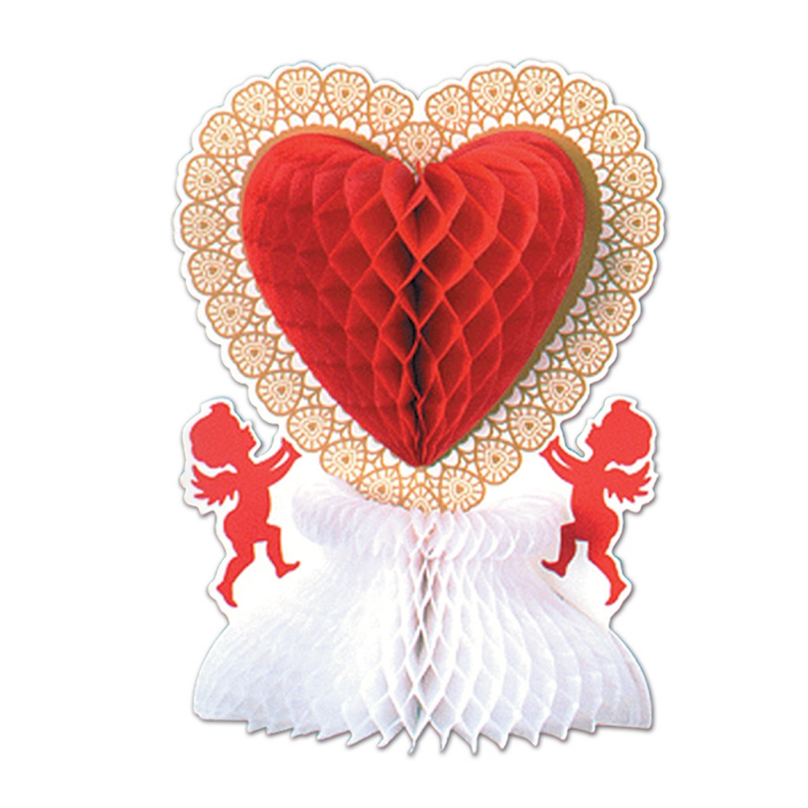 Beistle Pack of 12 Red and White Tissue Heart Valentine Centerpieces 11"