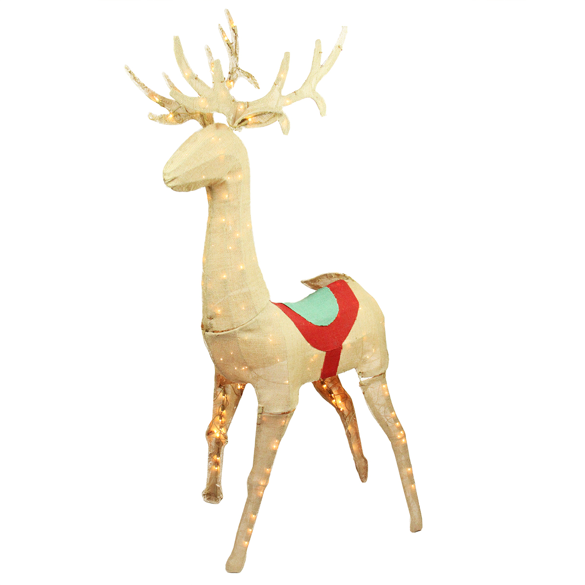 Northlight 60" Beige and Red Pre-Lit Standing Reindeer Christmas Outdoor Decor