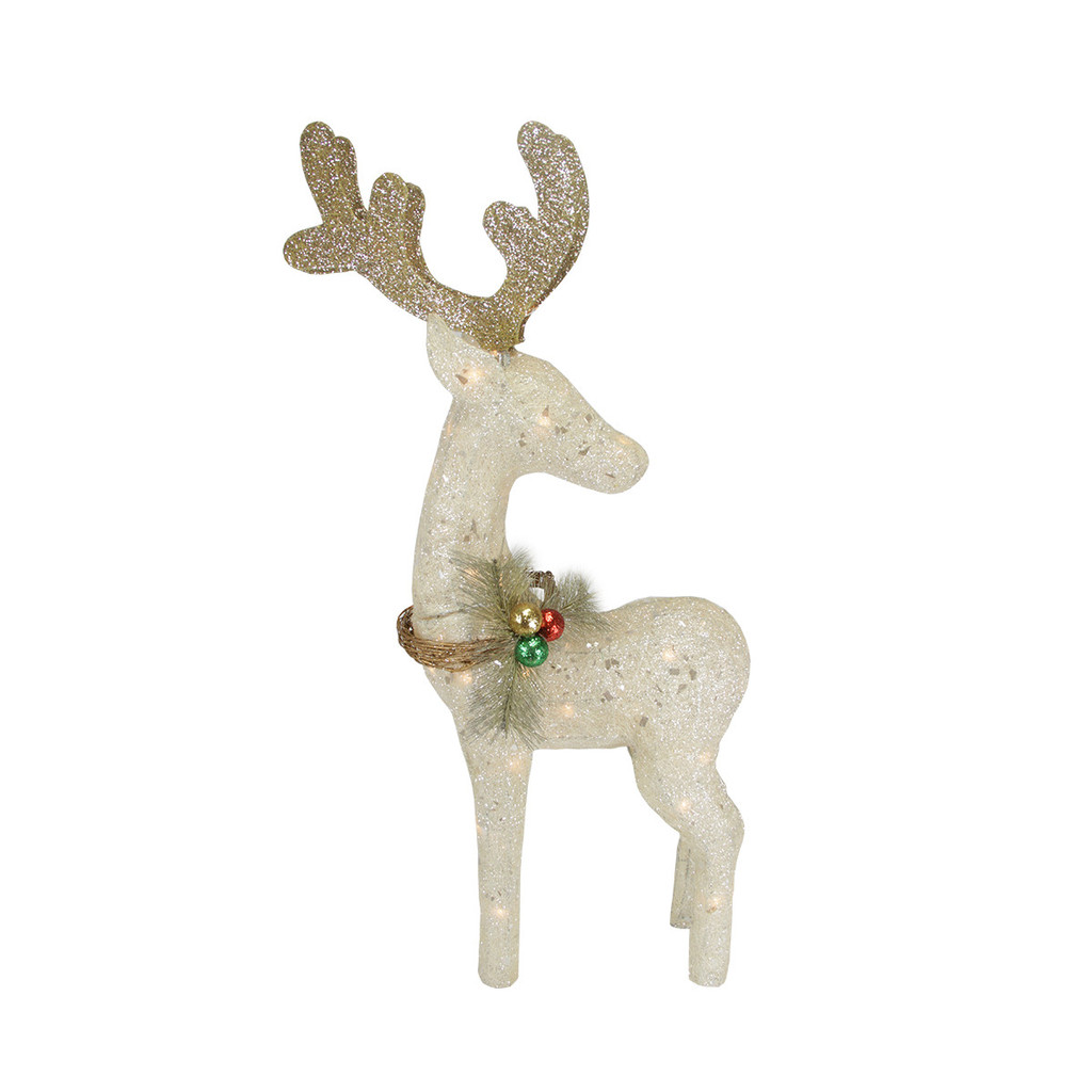 Northlight 37.5" Lighted White and Gold Reindeer Outdoor Christmas Decoration