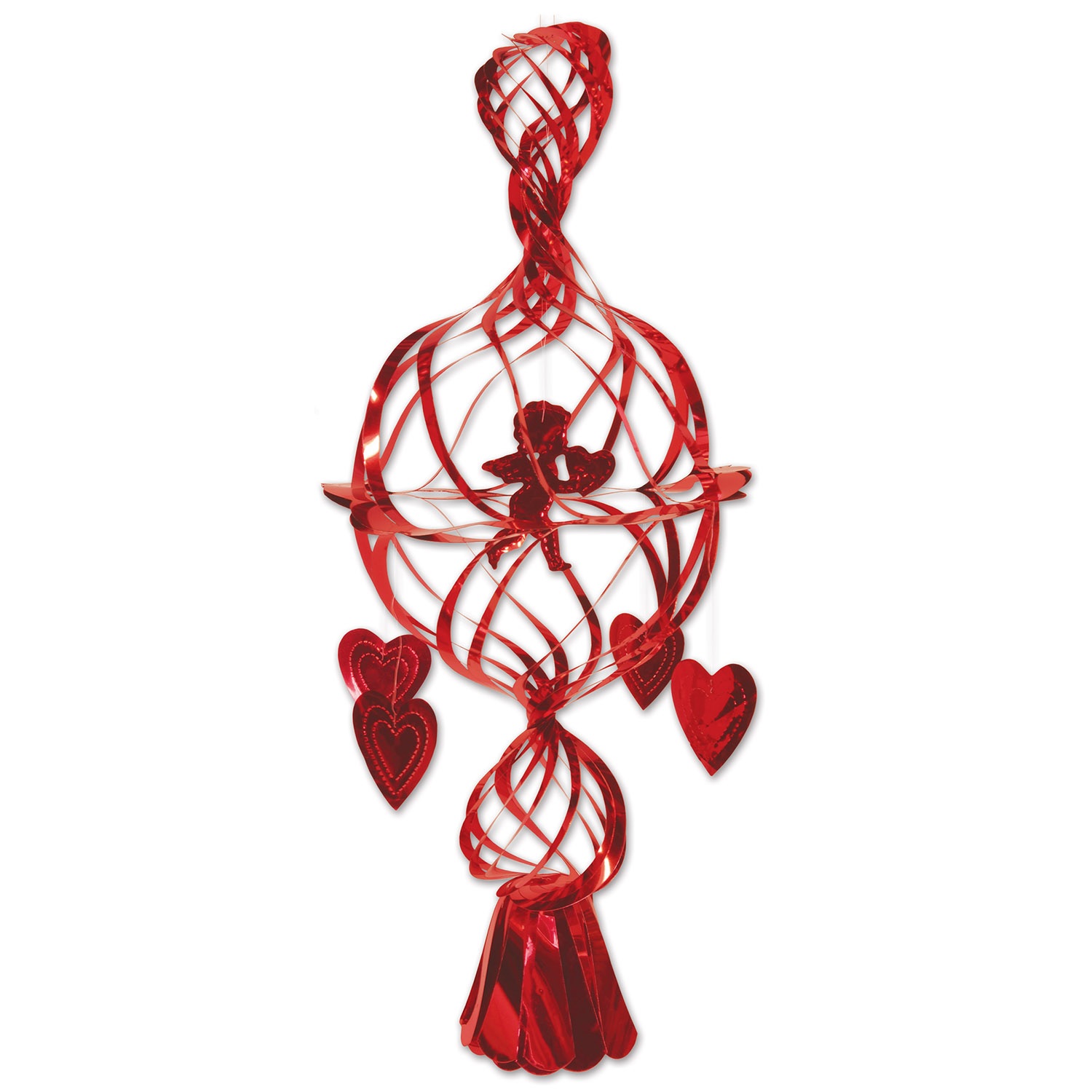 Beistle Club Pack of 12 Red Valentine's Day Metallic Cupid and Hearts Hanging Decorations 29"