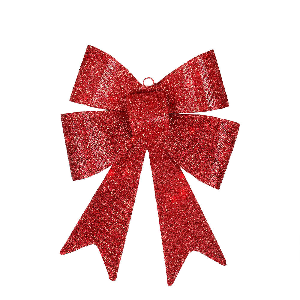 Penn 17" LED Lighted Battery Operated Vibrant Red Bow Christmas Decoration - Warm Clear Lights