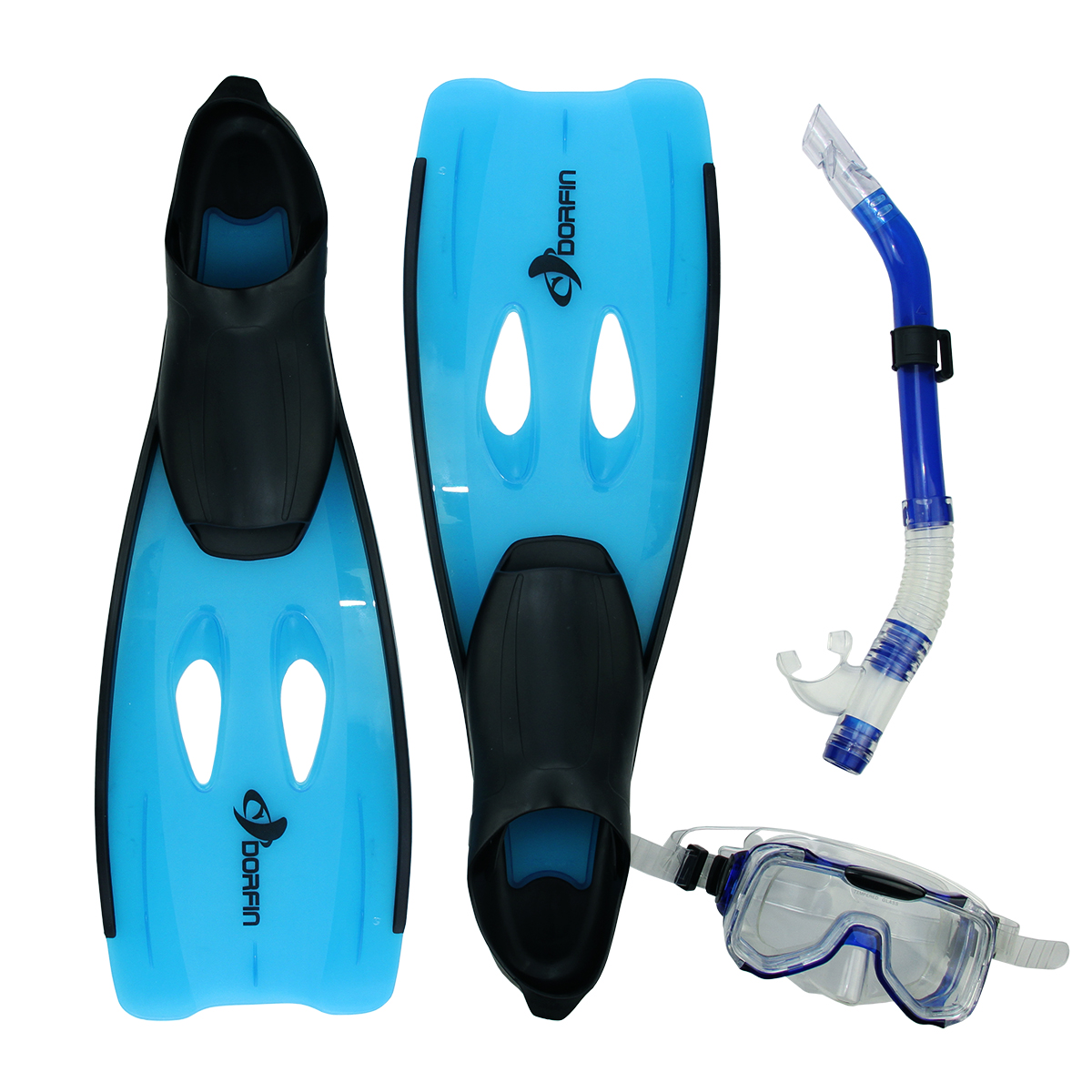 Pool Central 3pc Blue and Black Pro Swimming Pool Snorkeling Set 21" - Medium