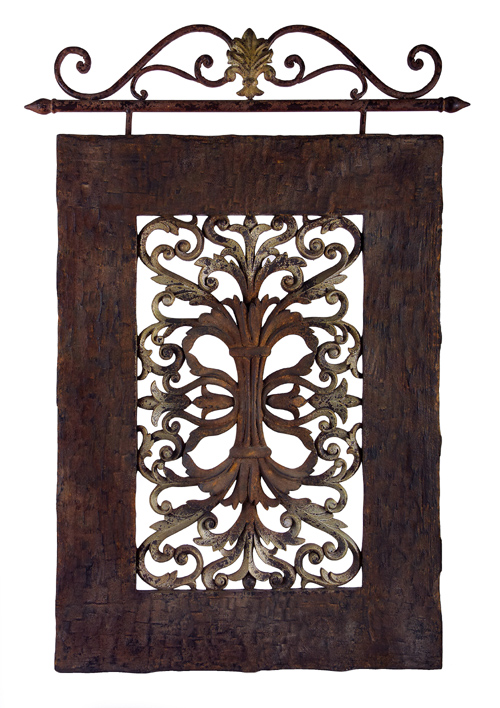 CC Home Furnishings 43" Rustic Antique-Style Rectanglular Damask Hanging Wall Art Plaque
