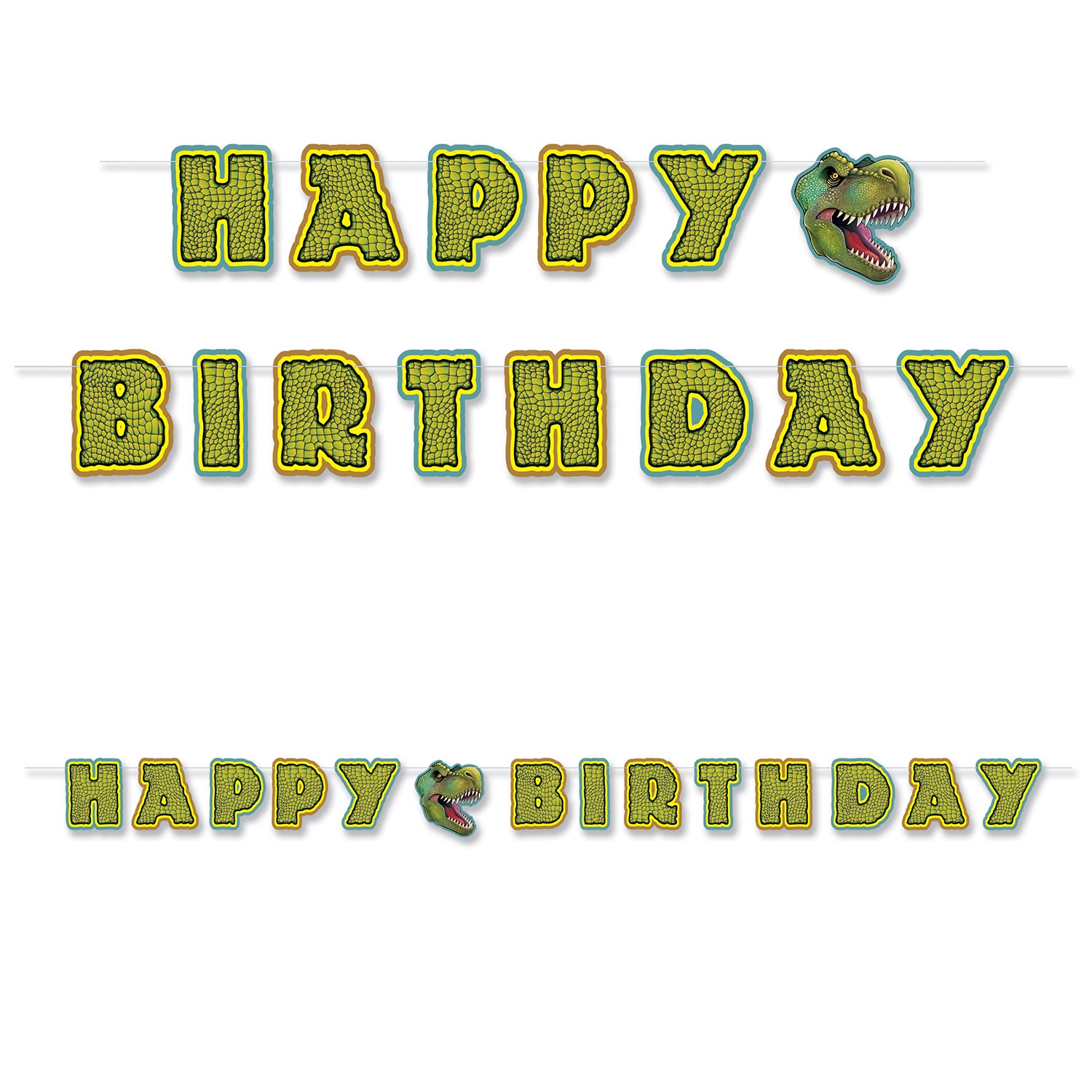 Party Central Club Pack of 12 Green Dinosaur 'Happy Birthday' Banners 10'