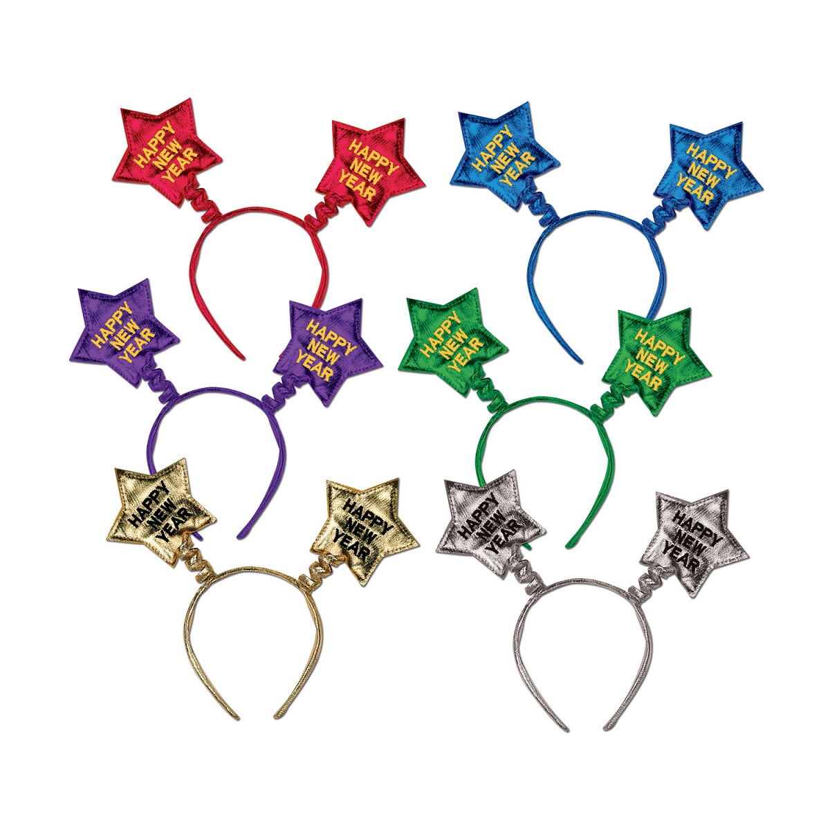 Beistle Club Pack of 12 Vibrantly Colored "Happy New Year" Stars Boppers Headbands - One Size