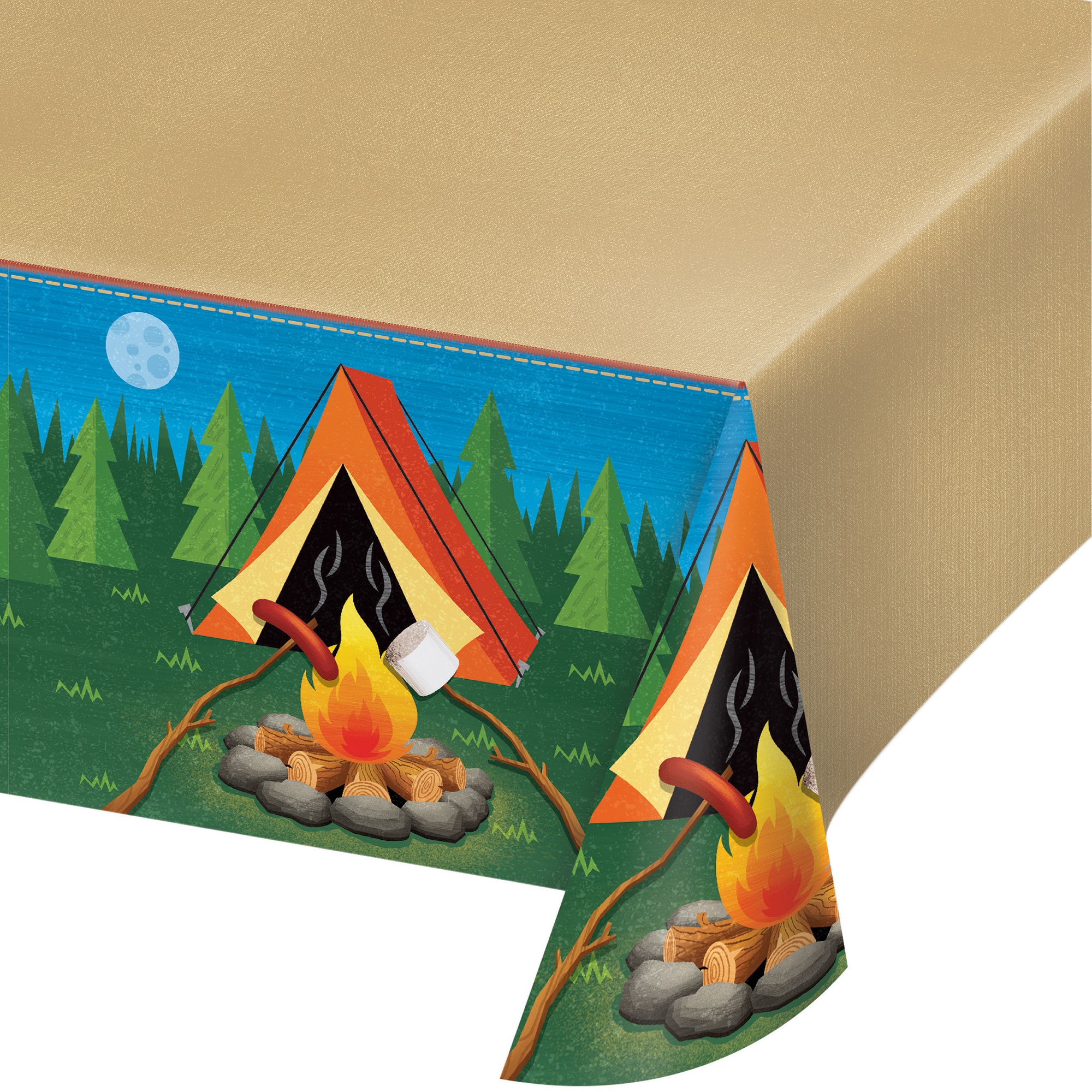 Party Central Creative Converting 329320 Camping Design Rectangular Plastic Tablecover, 1 Pc