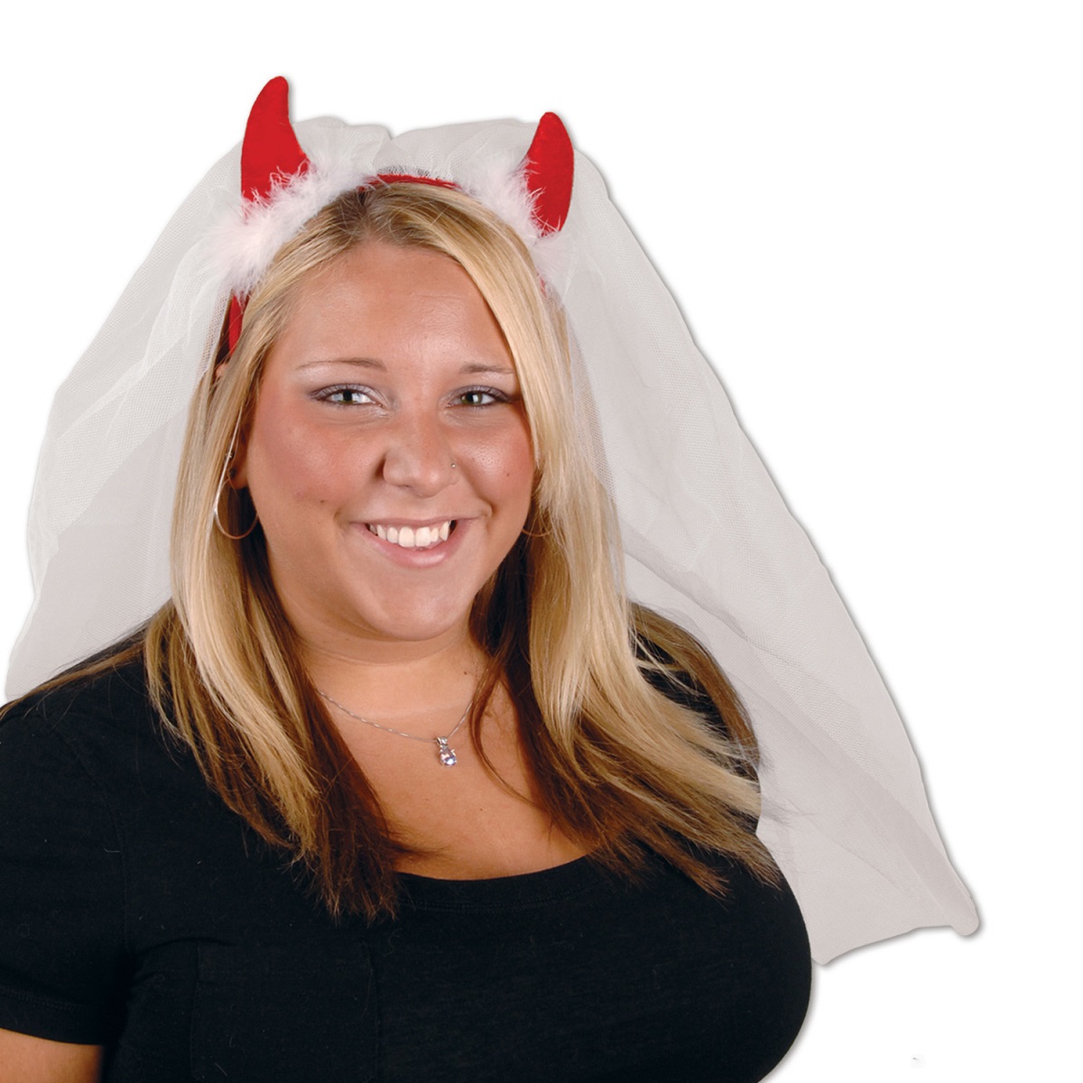Beistle Club Pack of 12 Red Devil Horns Headband with White Veil Party Favor Costume Accessories - One Size