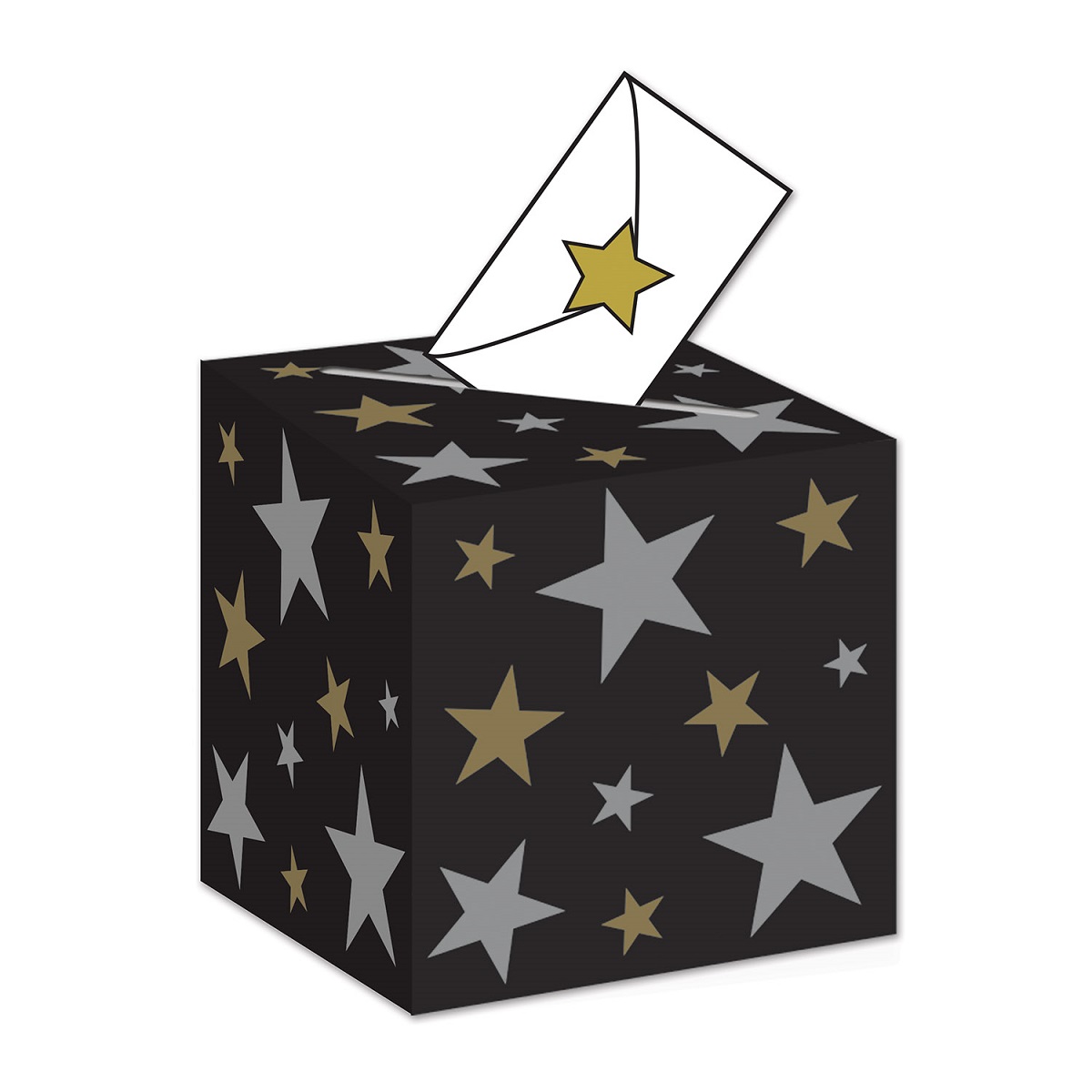 Beistle Pack of 6 Black with Stars Awards Night Novelty Ballot Box 9 x 9
