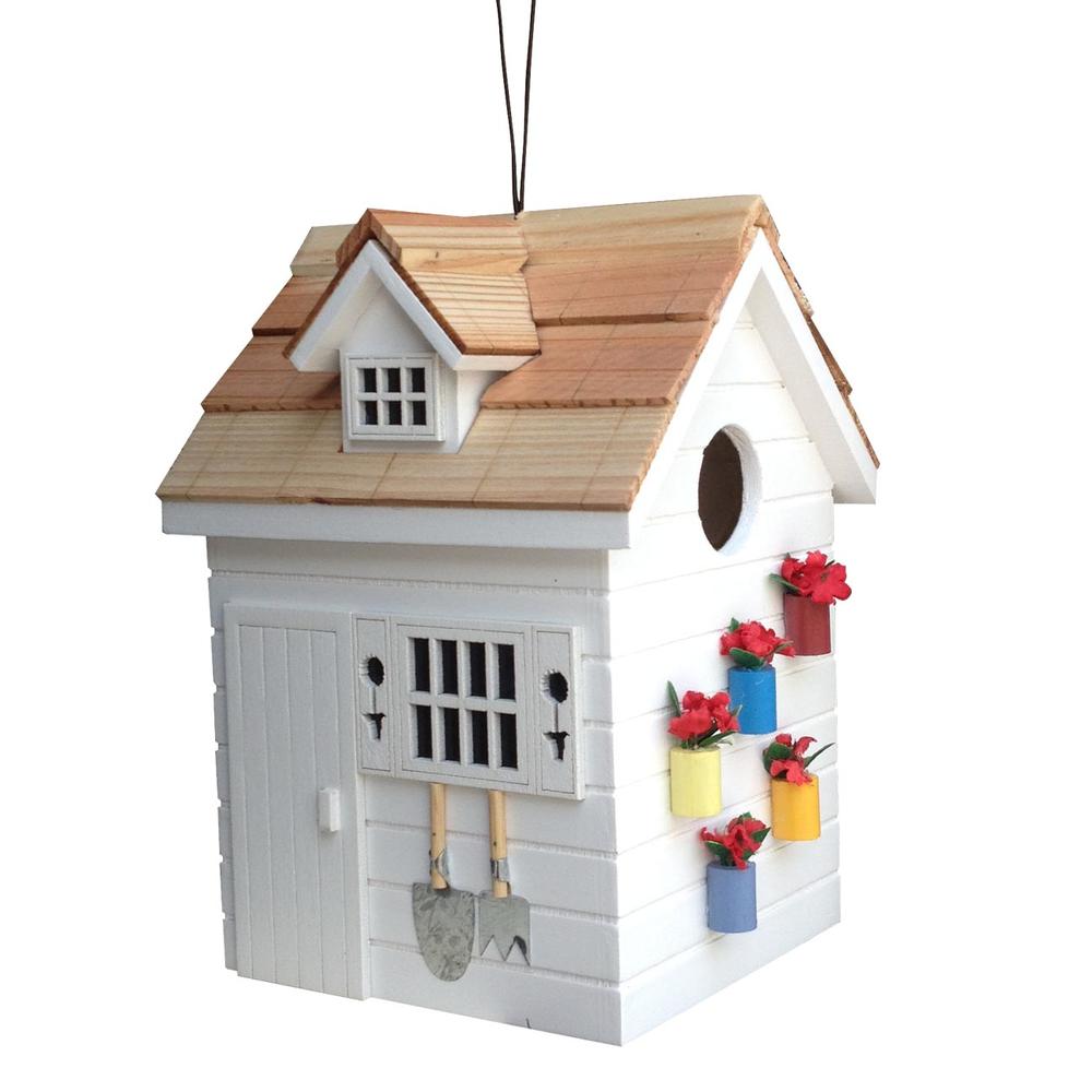 CC Outdoor Living 7.75" White and Red Nestling Series Potting Shed Outdoor Birdhouse