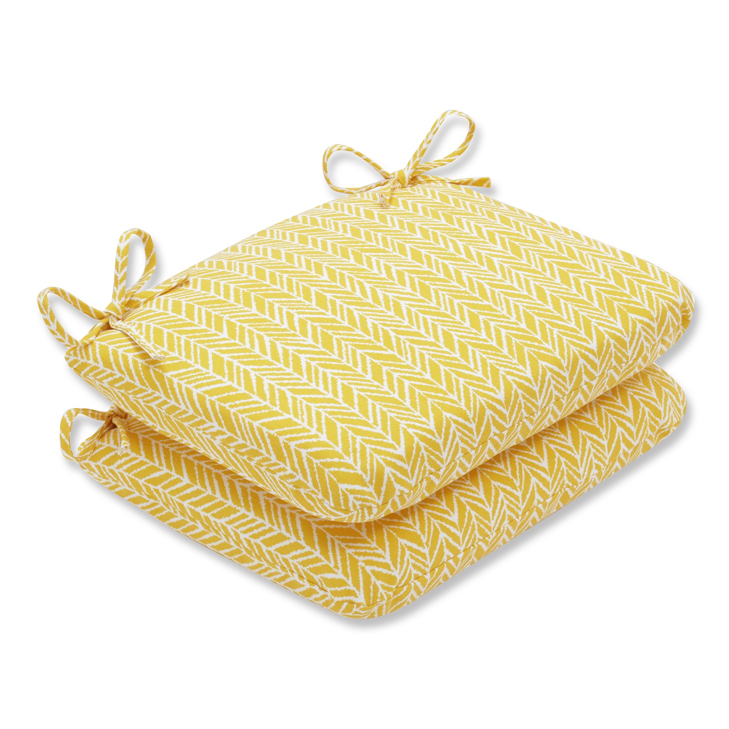 CC Outdoor Living Set of 2 Buttercup Yellow Herringbone Outdoor Patio Rounded Chair Cushion 18.5”