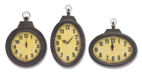 Melrose Pack of 3 Vintage-Style Black Battery Operated Classic Wall Clocks