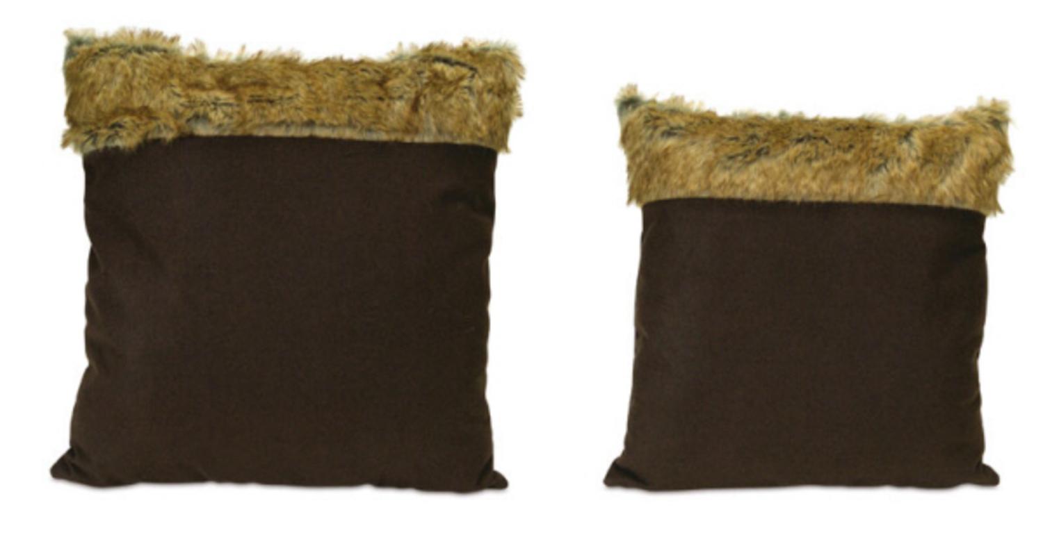 Melrose Set of 4 Faux Fur Trimmed Brown Decorative Throw Pillows 16"