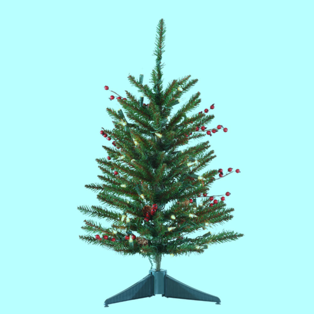 KSa 2' Pre-Lit Mixed Berries and Pine Cone Artificial Christmas Tree - Clear Lights