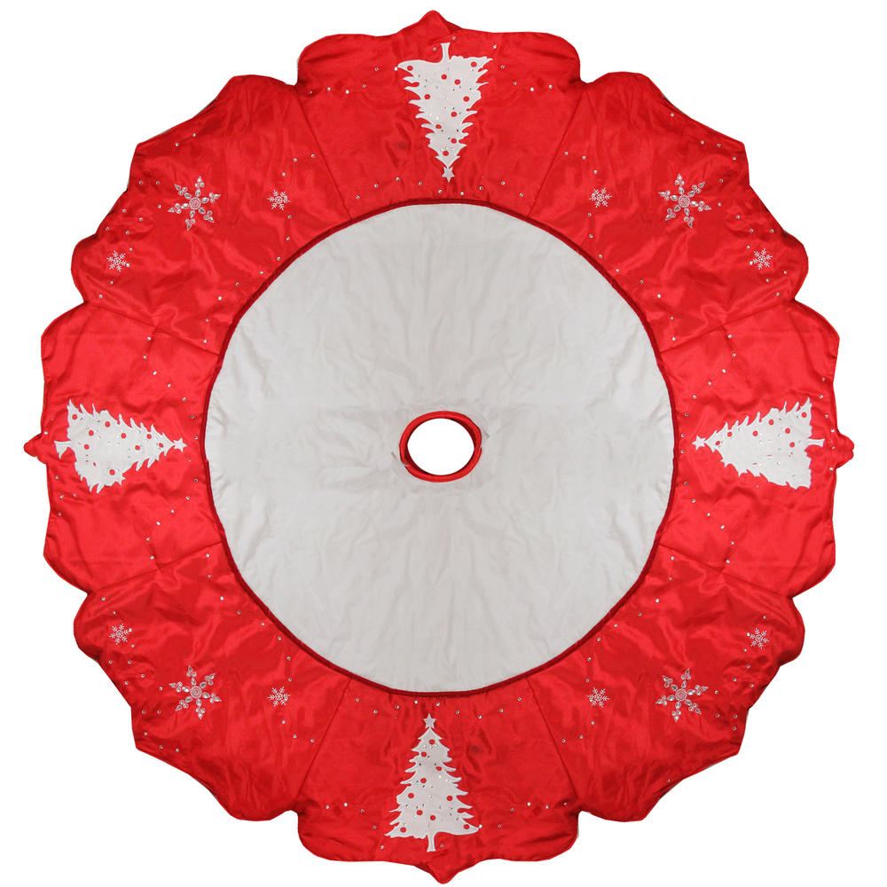 Allstate 54" Red and White Embroidered Jeweled Tree with Snowflake Christmas Tree Skirt