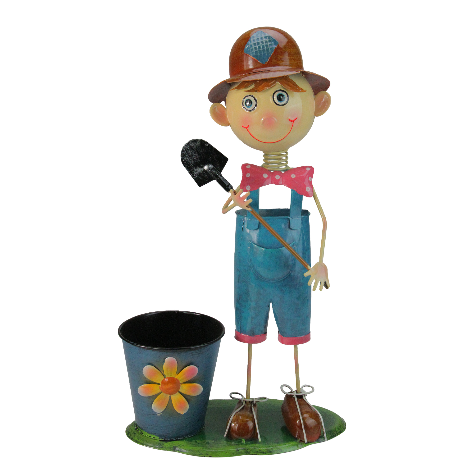 Select Artificials 20" Blue and Pink Boy with Shovel Outdoor Garden Planter