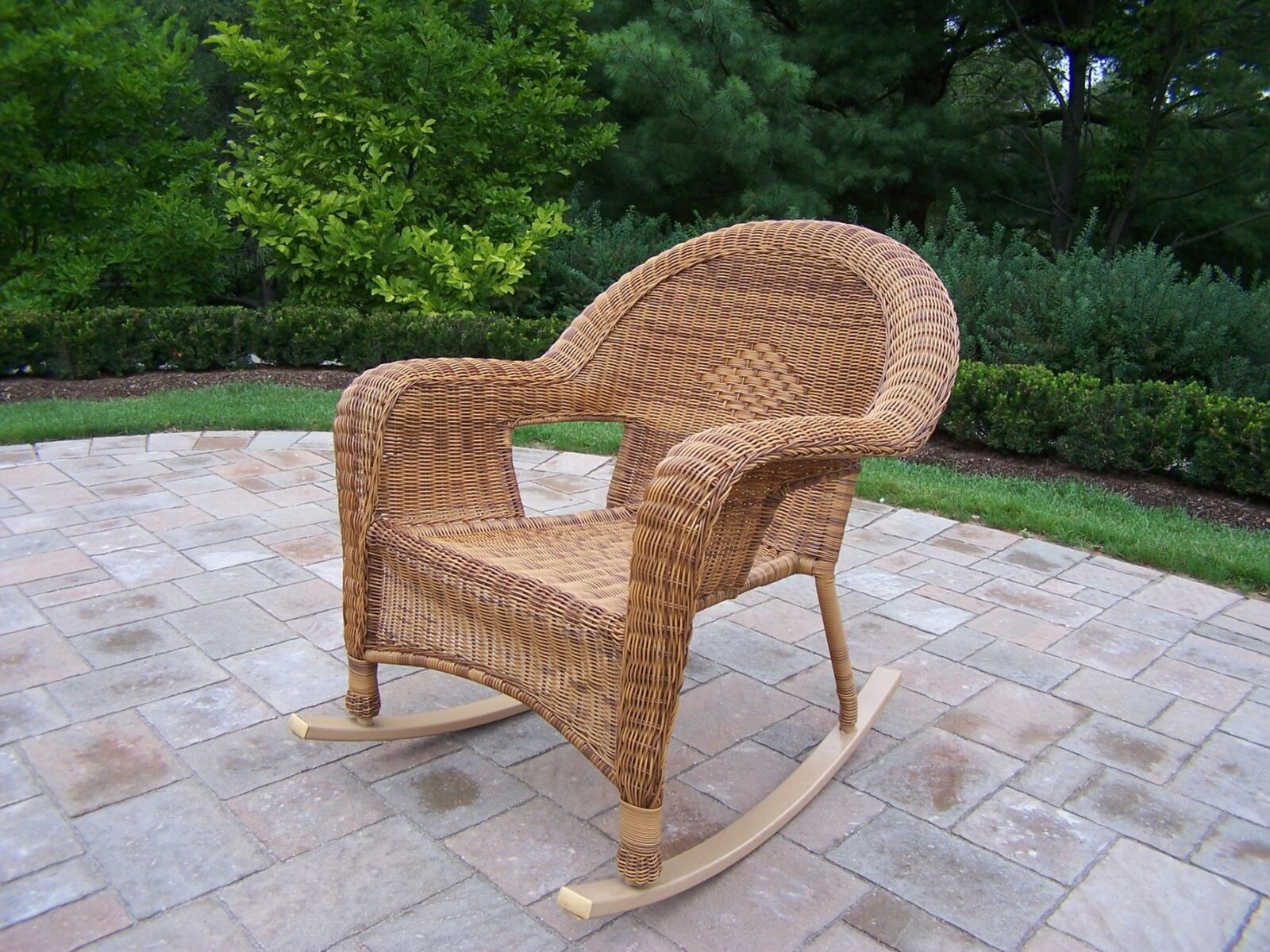 Outdoor Living and Style Set of 2 Natural Brown Resin Wicker Patio Rocking Chairs 42.75"