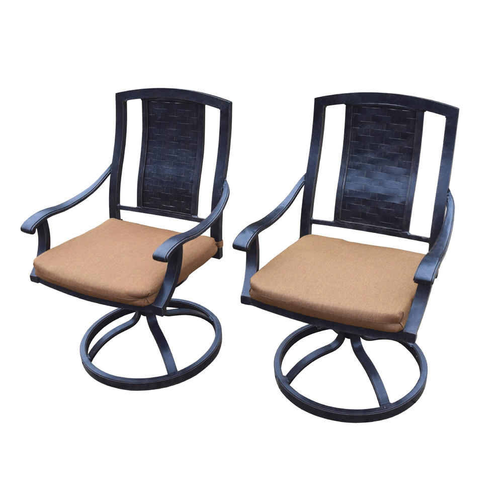 Outdoor Living and Style Set of 2 Black Outdoor Patio Swivel Rocking Chairs - Brown Cushions