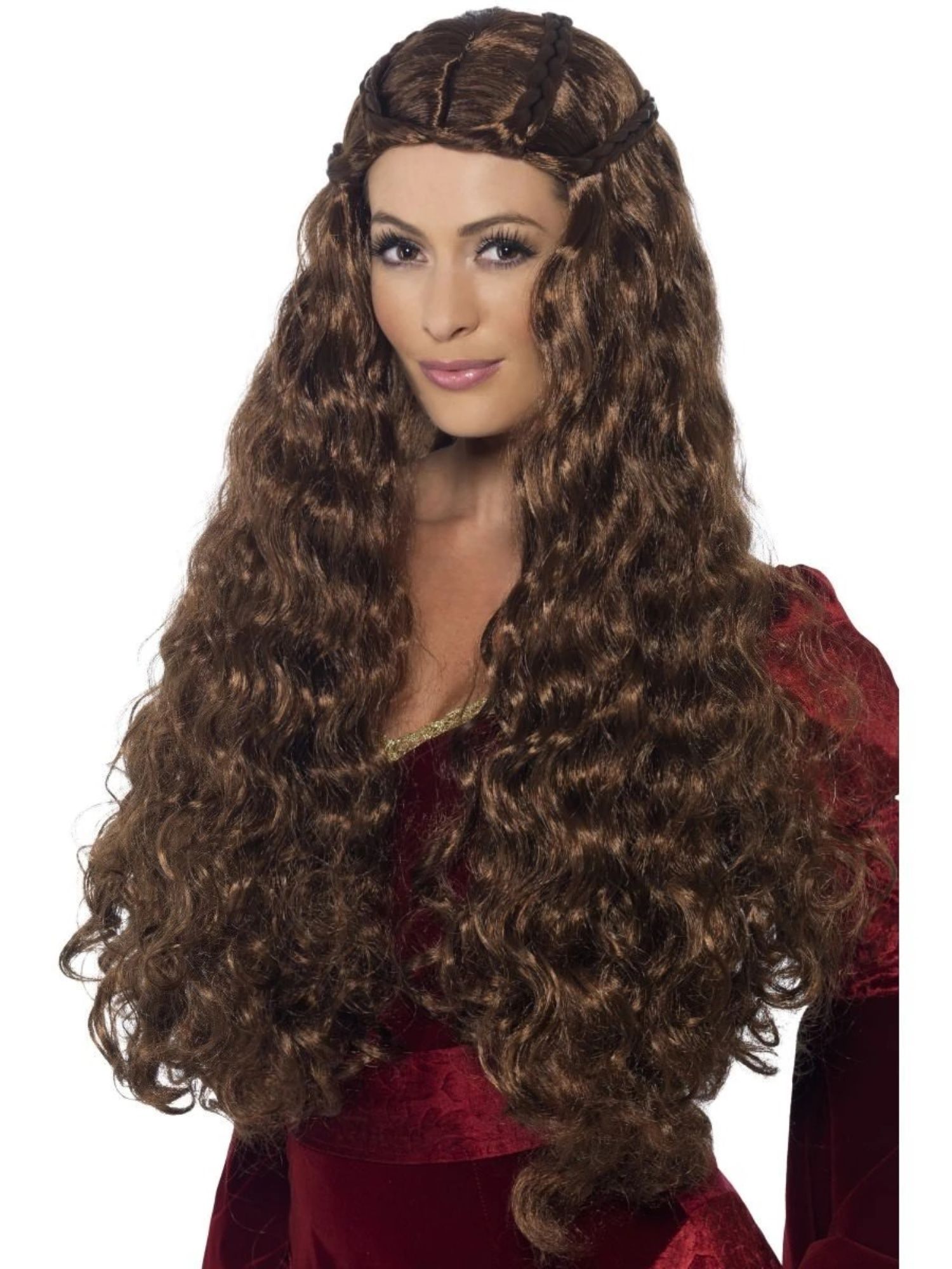 Smiffys 26" Brown Historical Medieval Princess Extra Long Women Adult Halloween Wig Costume Accessory - One Size