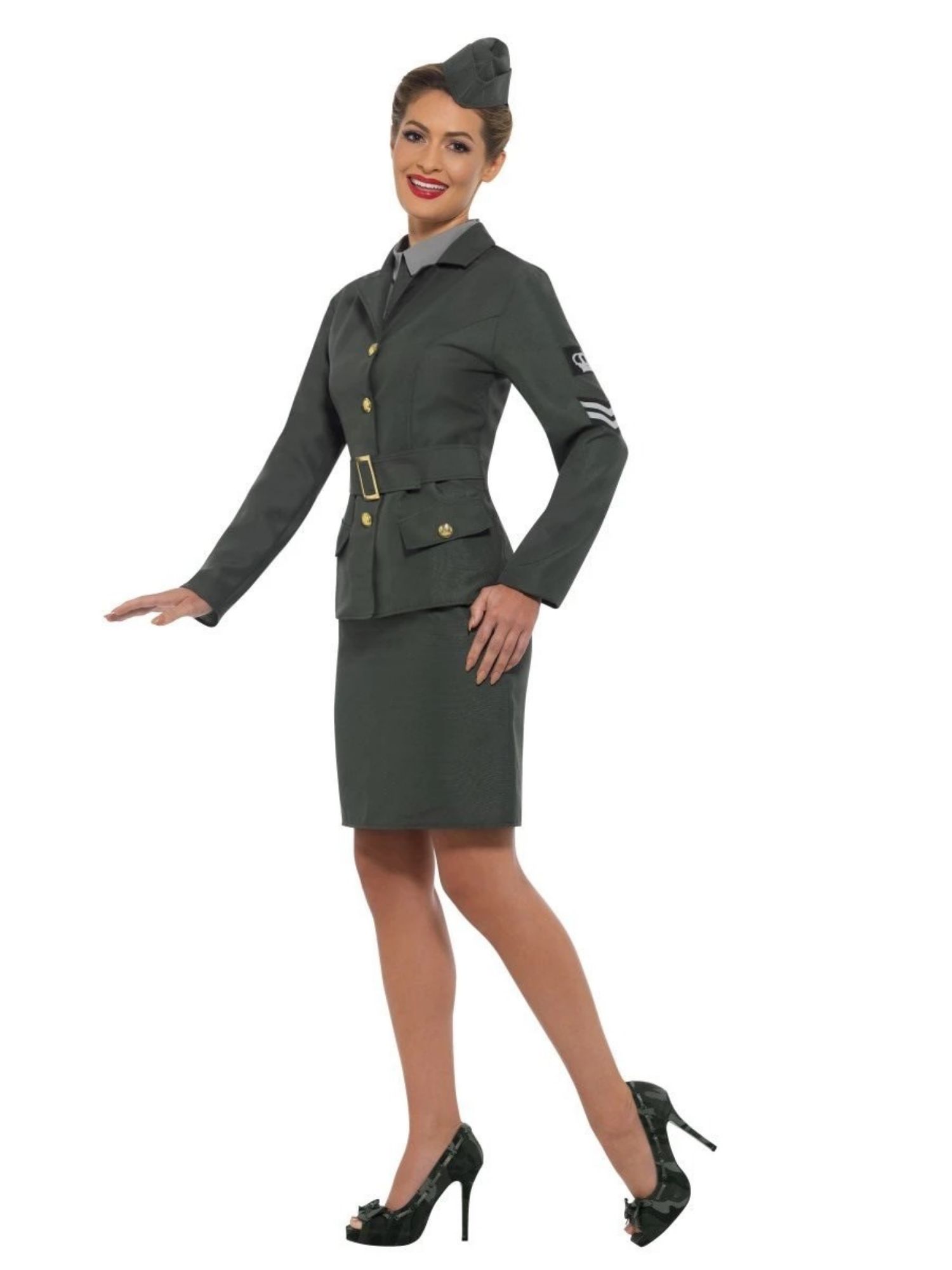 Smiffys Green 1940's Style WW2 Army Girl Women Adult Halloween Costume - Small