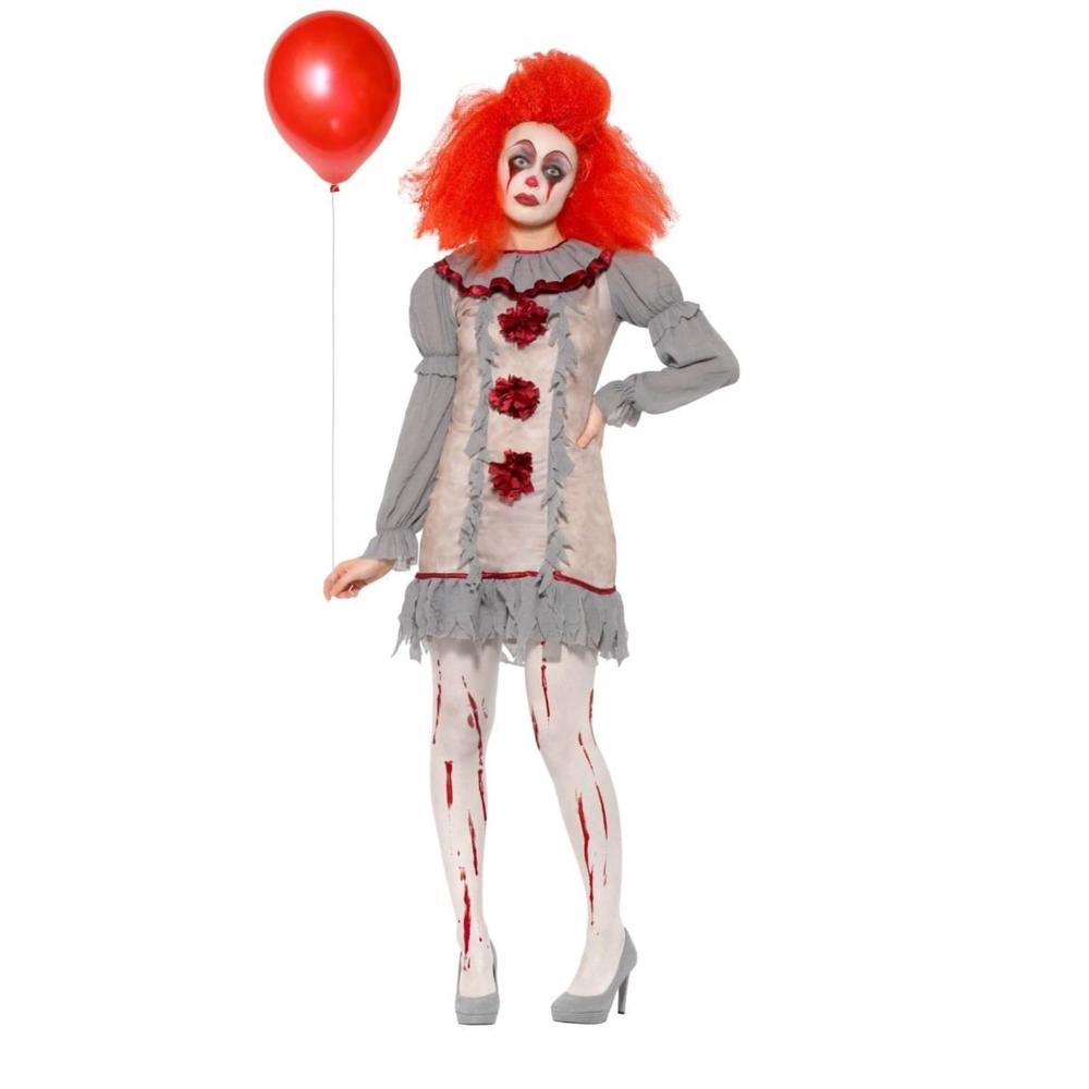 Smiffys 49" Gray and Red Clown Cirque Sinister Women Adult Halloween Costume - Medium