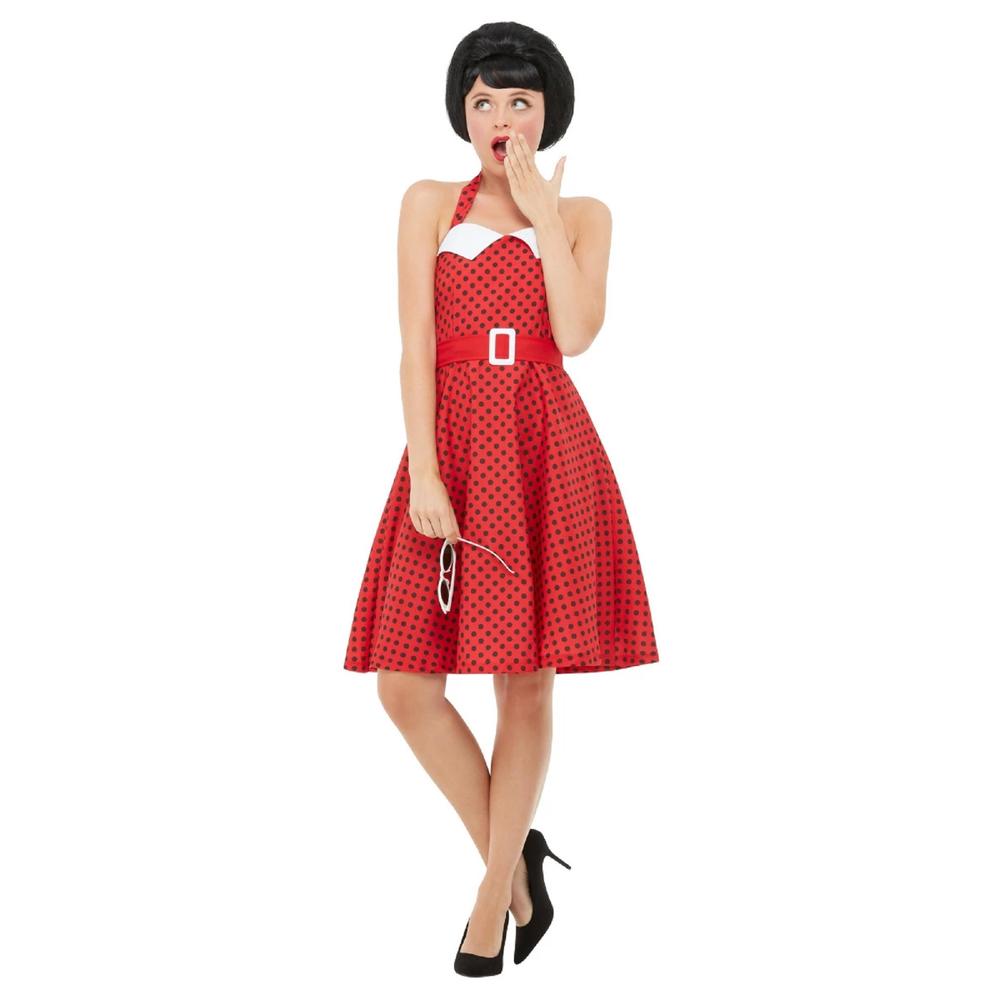 Smiffys 41" Red and Black 1950's Style Rockabilly Pin Up Women Adult Halloween Costume - Small