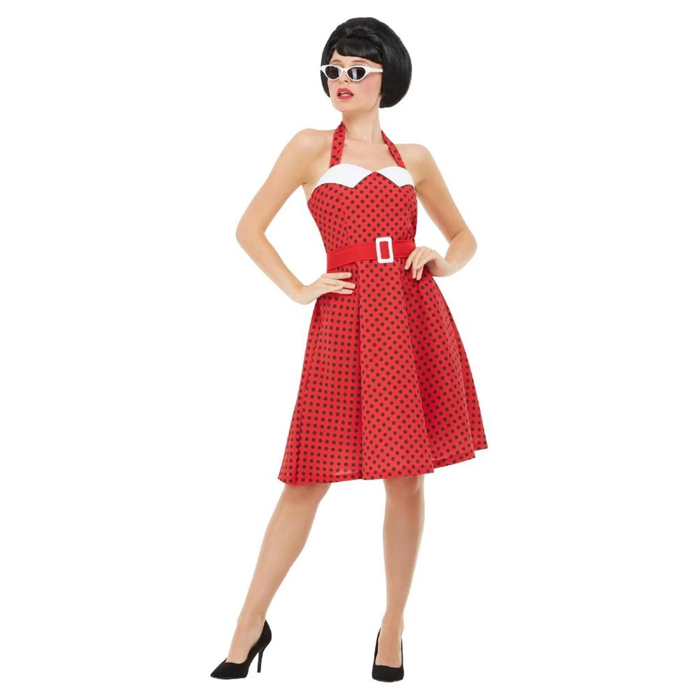 Smiffys 41" Red and Black 1950's Style Rockabilly Pin Up Women Adult Halloween Costume - Small