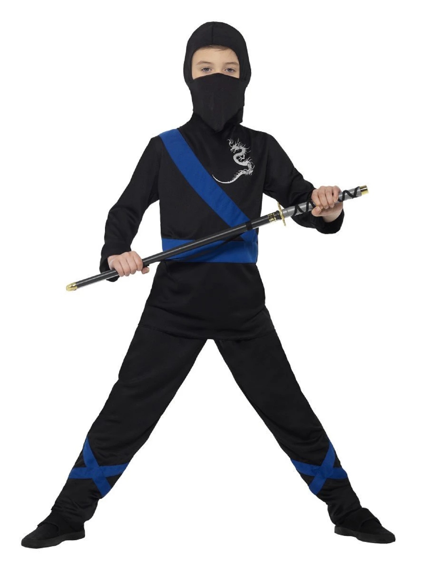 Smiffys 44" Black and Blue Ninja Assassin Boy Child Halloween Costume - Small