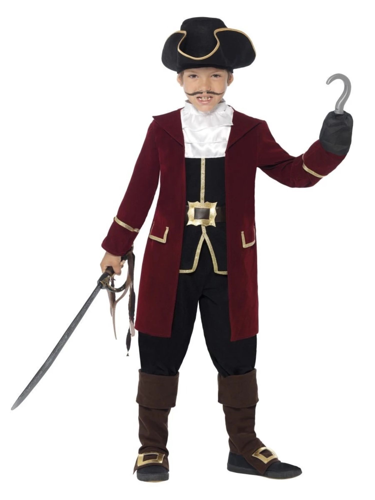 Smiffys 42" Black and Maroon Pirate Captain Boys Child Halloween Costume - Large