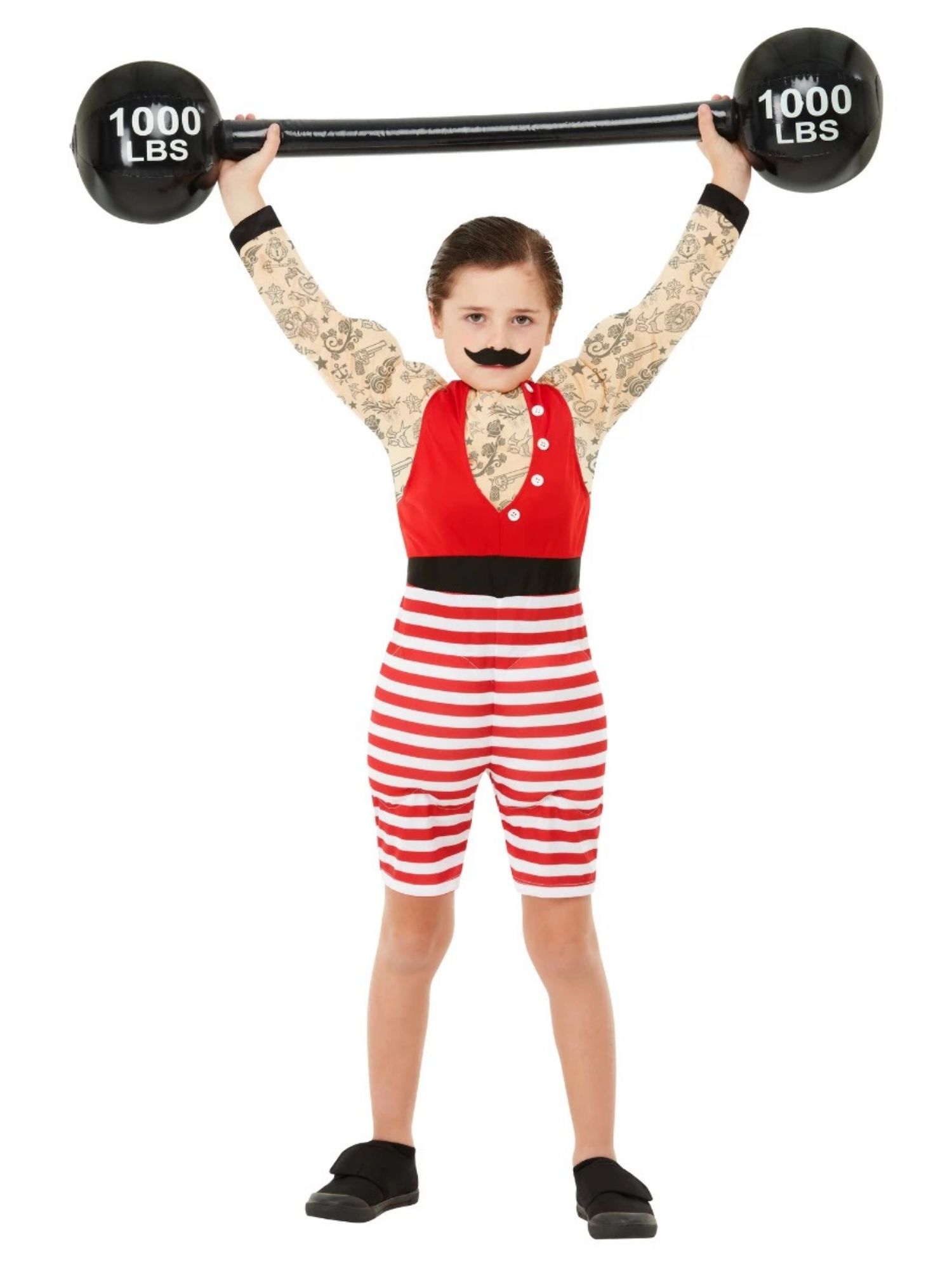 Smiffys 49" Red and White Deluxe Strong Boy Child Halloween Costume with Short Jumpsuit and Moustache - Large