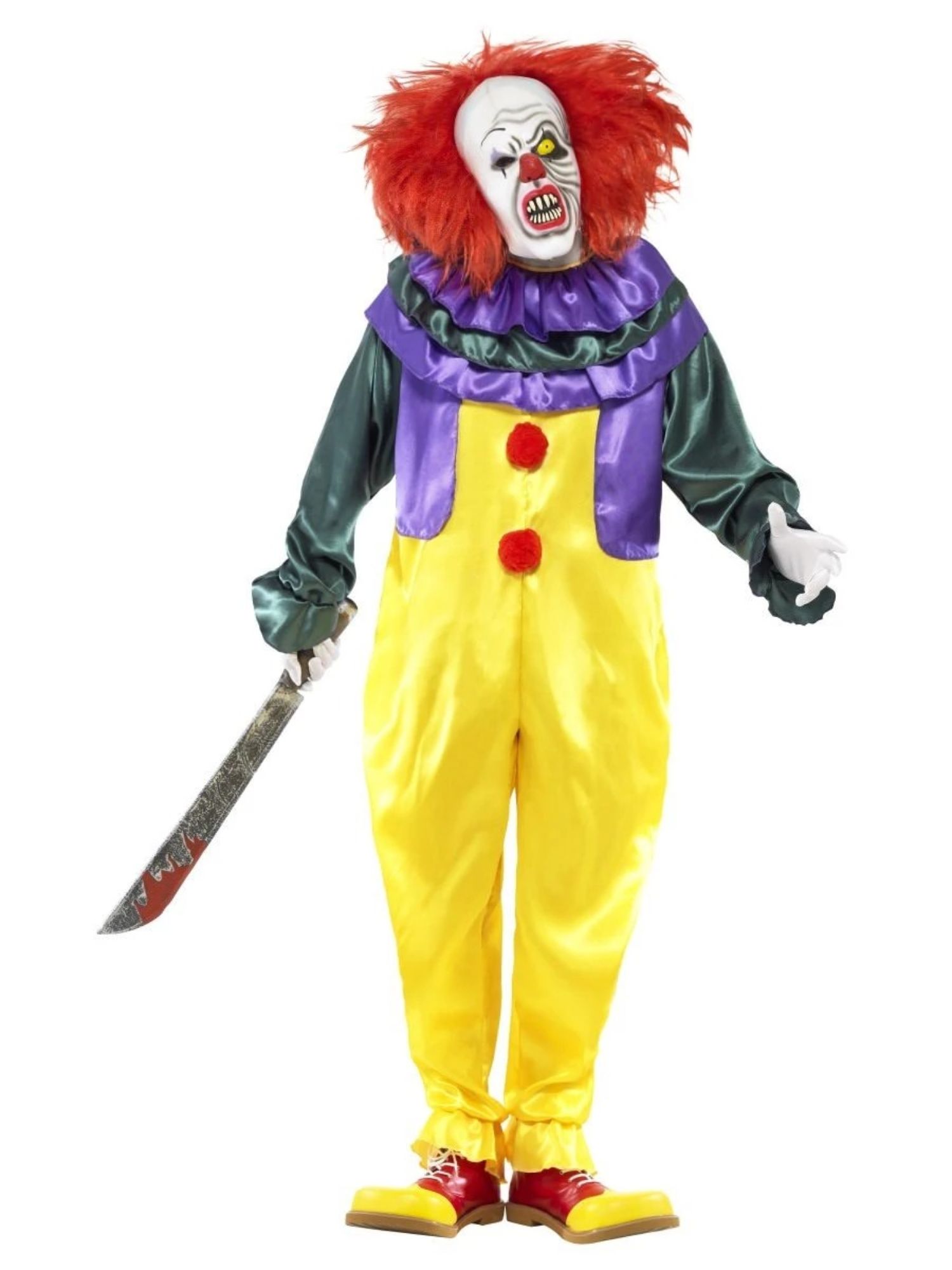 Smiffys 49" Yellow and Purple Classic Horror Clown Men Adult Halloween Costume - Medium