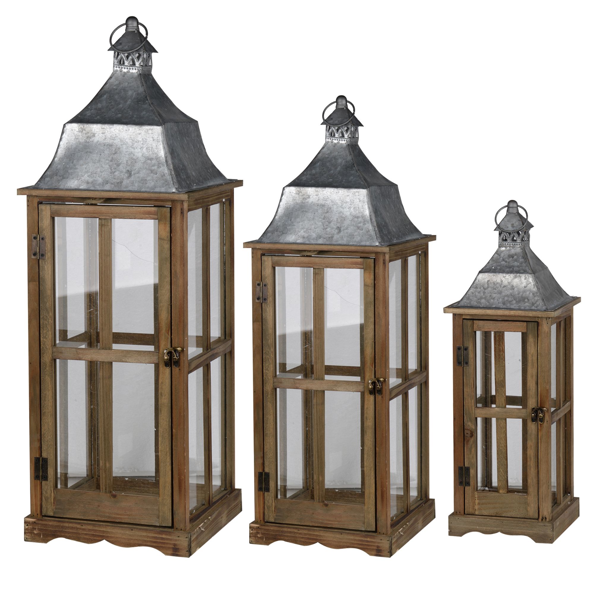 CC Home Furnishings Set of 3 Brown and Gray Classic Window Scape Lanterns 35.25"