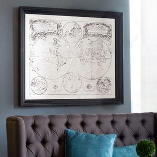 A B Home Black And White World Map Printed Rectangular Wall Art