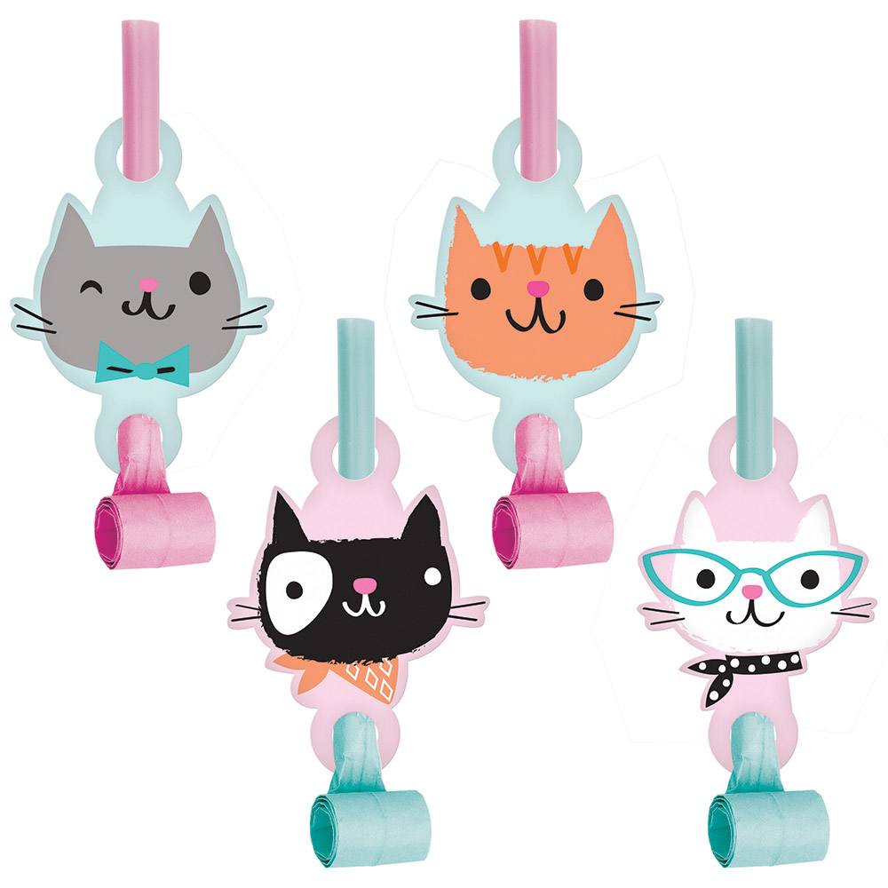 Party Central Club Pack of 48 Pink and Blue Kitty Cat Printed Musical Blowouts 9"