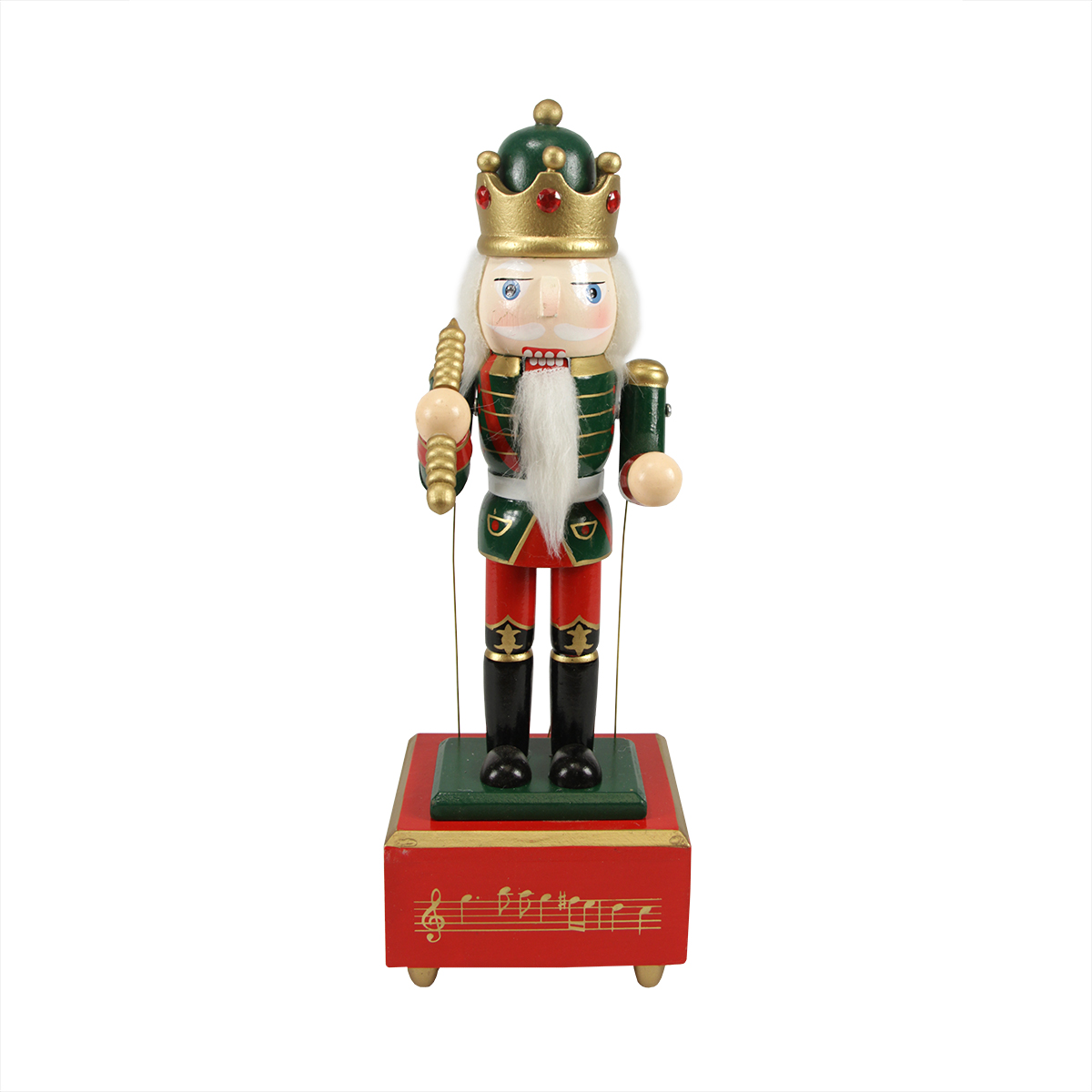 Nutcracker Factory 12" Red and Green Animated King with Scepter Christmas Nutcracker