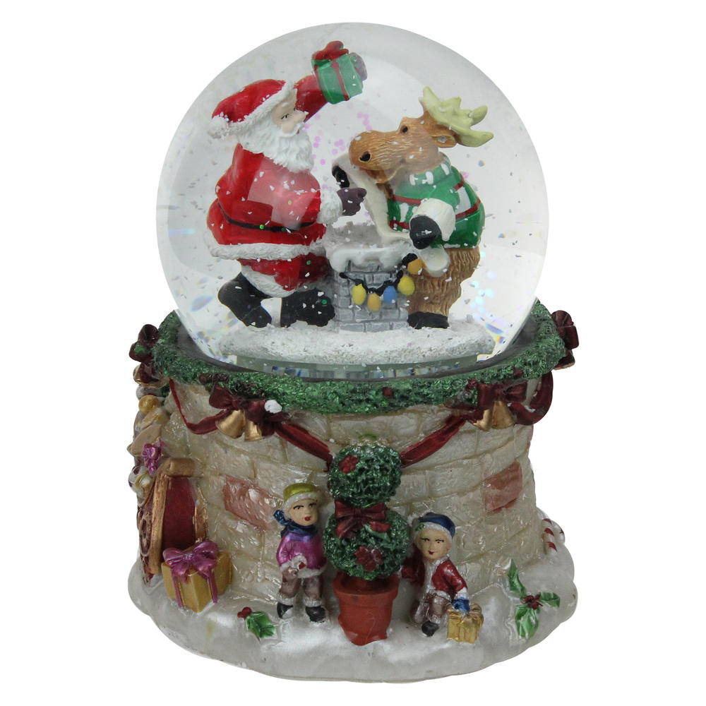 Northlight 5.75" Musical LED Lighted Santa and Reindeer Christmas Snow Globe