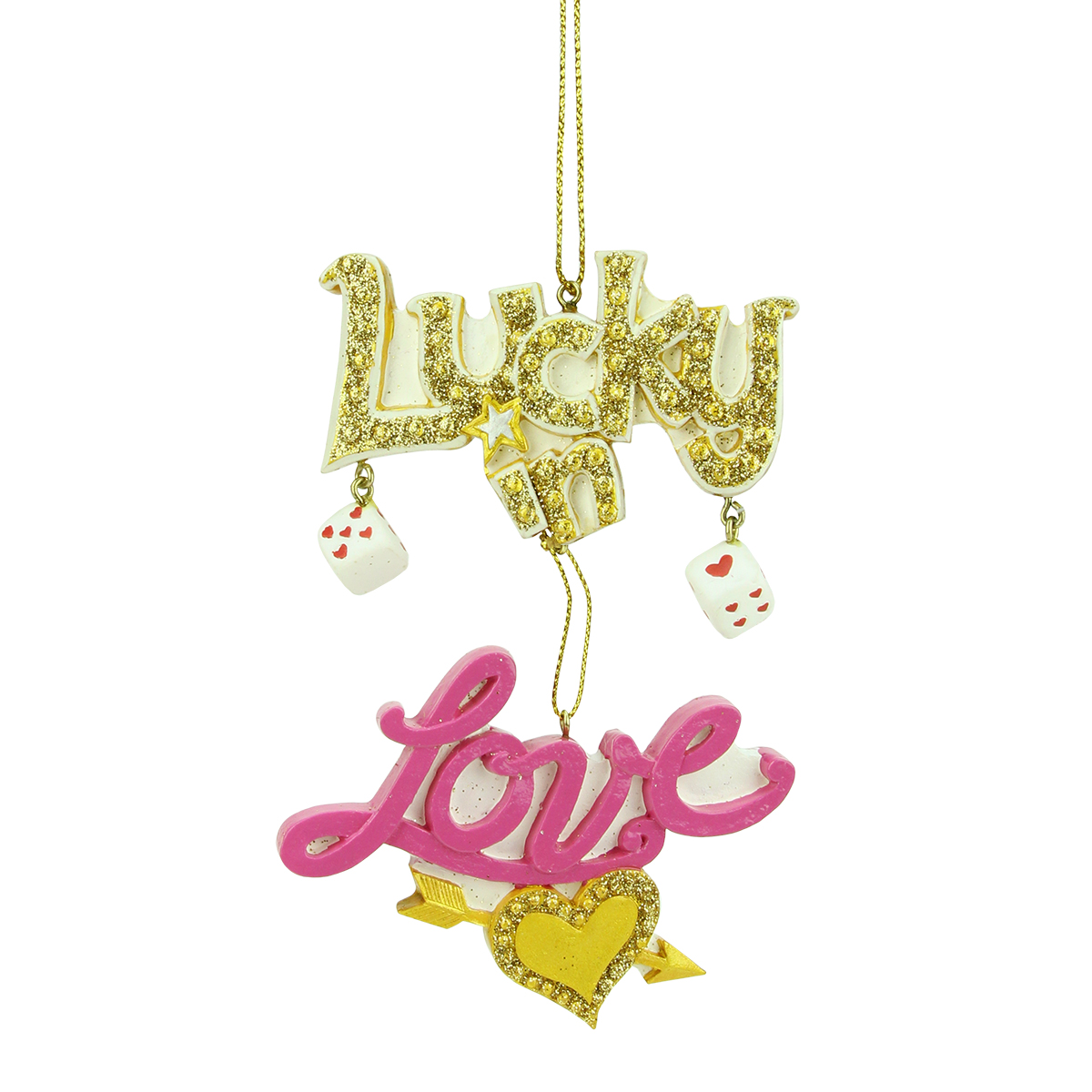 Kurt S. Adler 4.5" Pink and Yellow Lucky in Love Las Vegas Dice Christmas Ornament