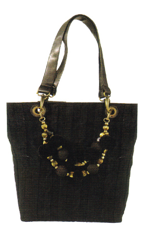 Ganz Maggi B Soft Touch Black Cable Knit Shopper Tote Bag