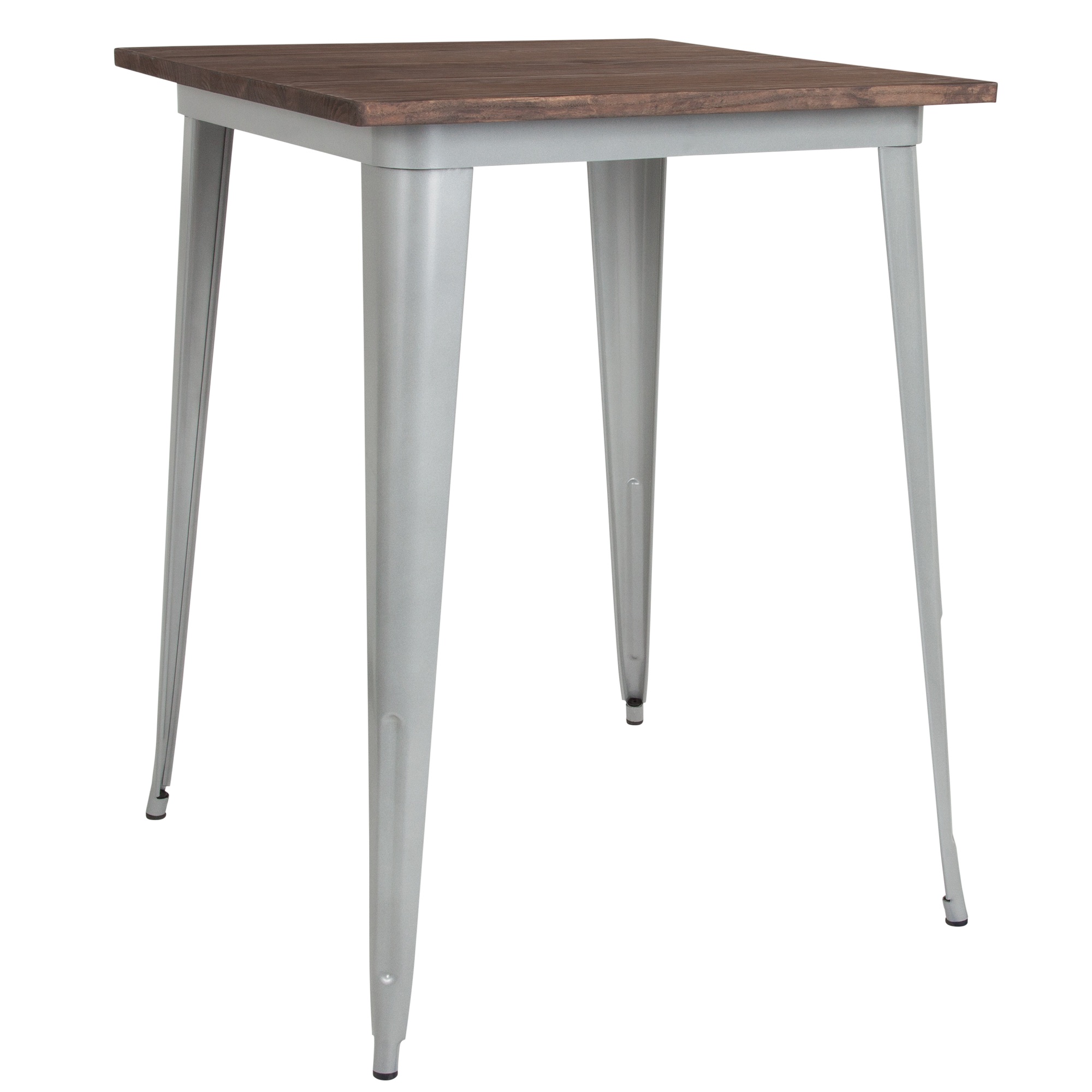 Flash Furniture CH-51040-40M1-SIL-GG 31.5 in. Square Silver Metal Indoor Bar Height Table with Walnut Rustic Wood Top