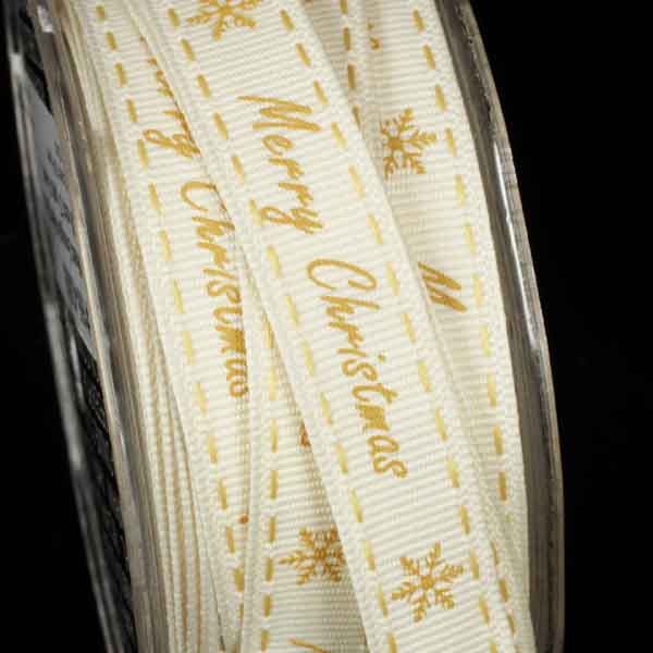 The Ribbon People Cream White and Gold "Merry Christmas" Wired Craft Ribbon 0.5" x 54 Yards