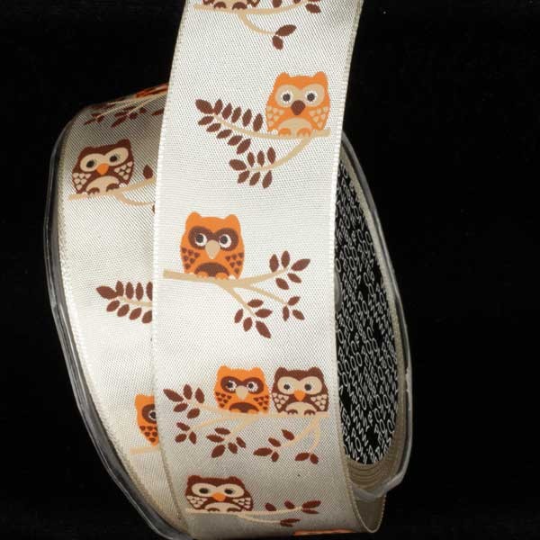 The Ribbon People Ivory and Orange Little Owl Wired Craft Ribbon 1.5" x 27 Yards