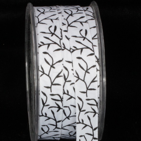 The Ribbon People Black and White Foliage Print Wired Craft Ribbon 0.5" x 54 Yards